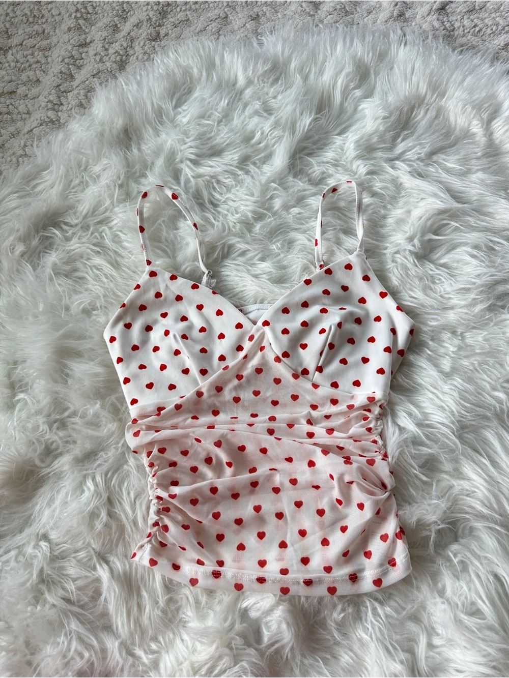 White & Red Heart Print Cami Tank Top